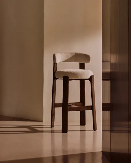 Барный стул Granite 75 см, бежевый шенилл, массив ясеня цвете орех