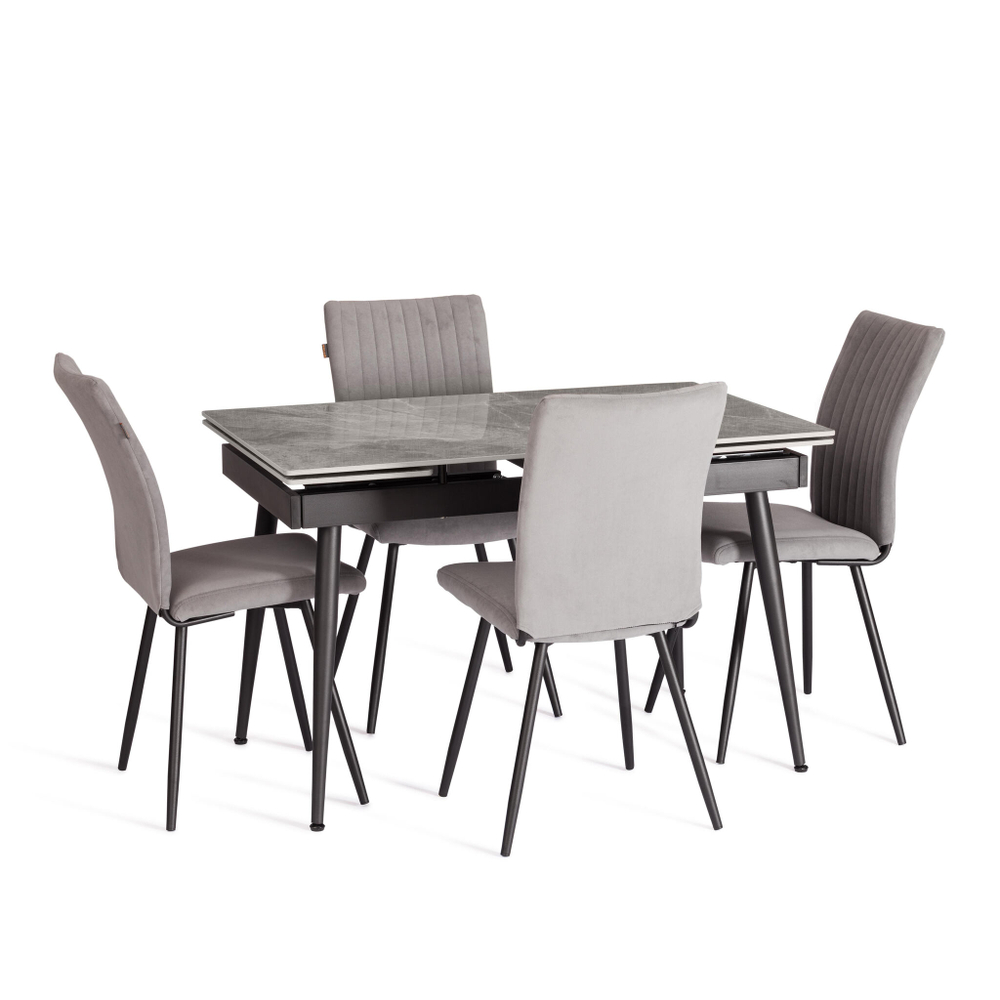 Стол обеденный Lord Grey/Лорд Грей столешница керамика (глянцевая) / опоры металл, серый/чёрный, (120+30+30)x80x75(+1) см