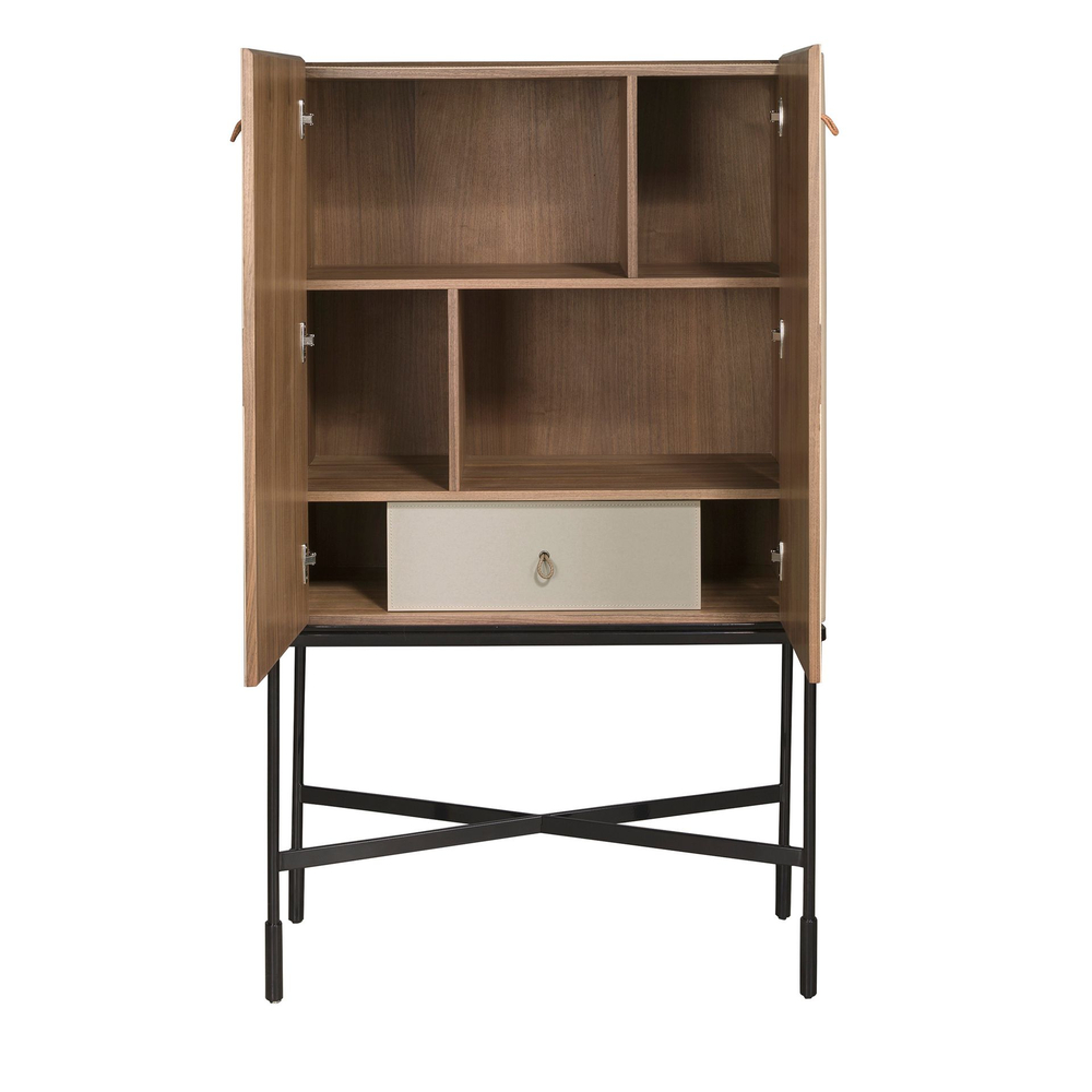 Высокий буфет 3280 из кожи, ореха и черной стали