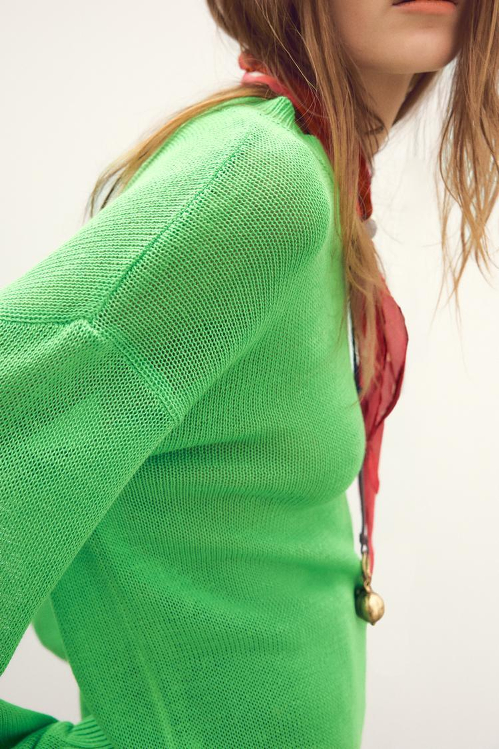 ZARA ОДНОТОННЫЙ СВИТЕР ПРЯМОГО КРОЯ, ЗЕЛЕНЫЙ