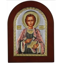 Святой Пантелеймон. Икона в серебряном окладе.