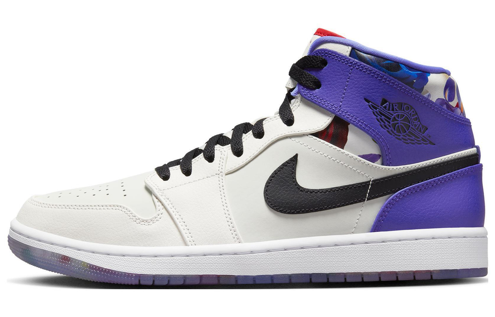 Jordan Air Jordan 1 Air Jordan 1 Mid "Flower Garden" leather shock absorption non-slip wear-resistant mid-top retro basketball shoes white purple