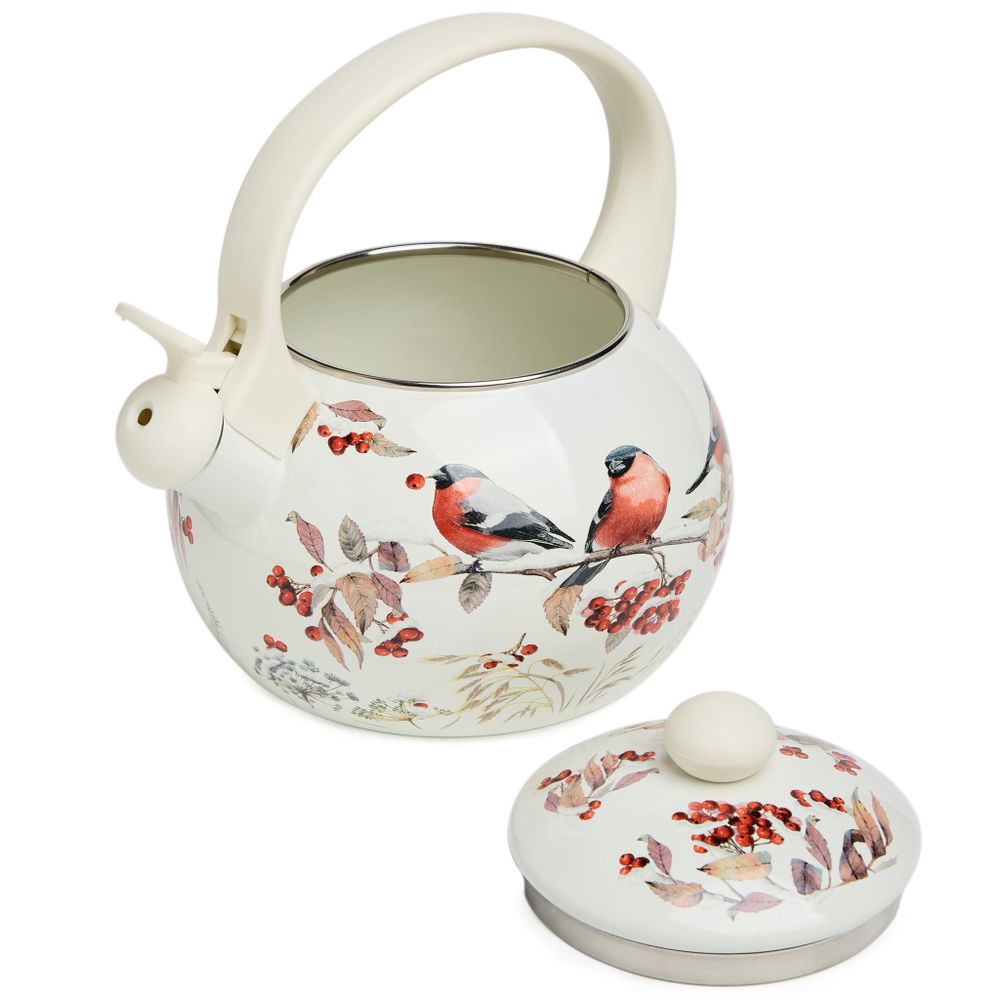 ЧАЙНИК AGNESS ЭМАЛИРОВАННЫЙ СО СВИСТКОМ СЕРИЯ "СНЕГИРИ", 2,2Л, ИНДУКЦИОННОЕ ДНО