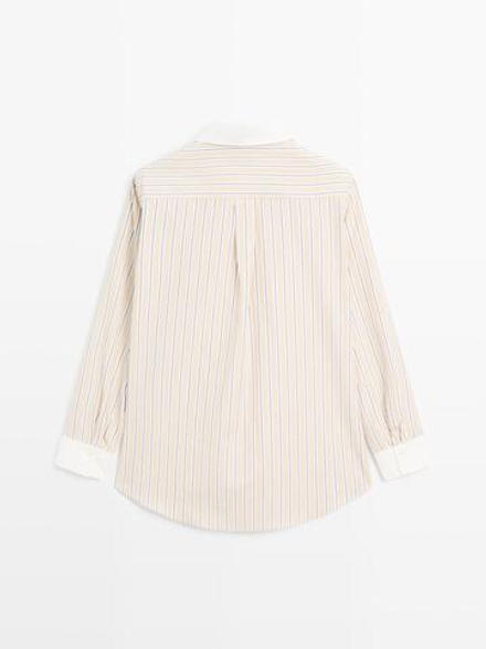 Massimo Dutti Рубашка в полоску с контрастной деталью, ванильный