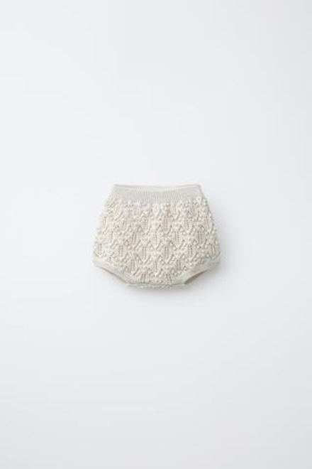 ZARA ВЯЗАНЫЕ ШОРТЫ С ЛЬНОМ, СВЕТЛО-БЕЖЕВЫЙ