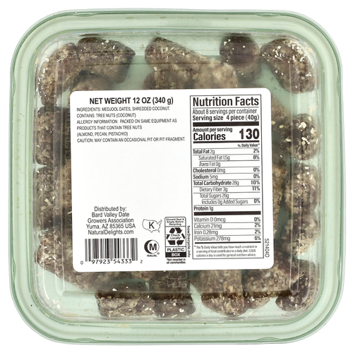 Natural Delights, Mini Medjools, кокос, 340 г (12 унций)