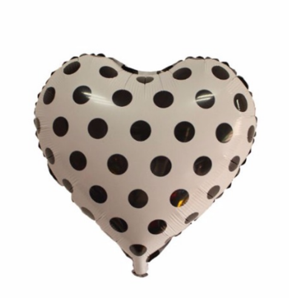 Шар (18"/46 см) Сердце, Черные точки, Белый