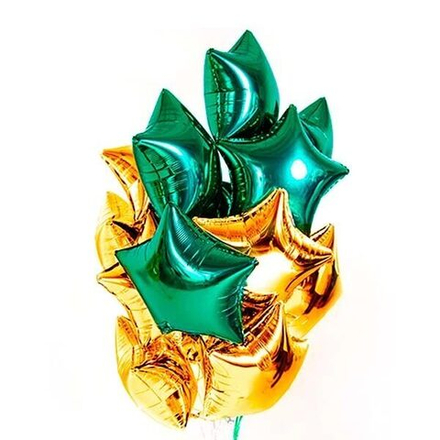 Фонтан шаров "Звезды зелено-золотые", 15 шаров