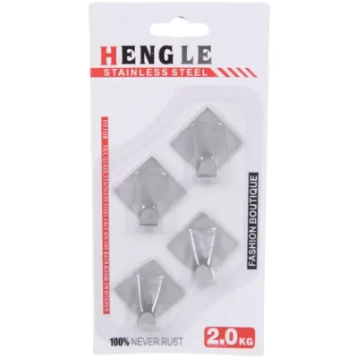 Крючки в наборе 4шт из нержавеющей стали на липкой основе «БАСТОФ», форма ромб, нагрузка 2кг/3см