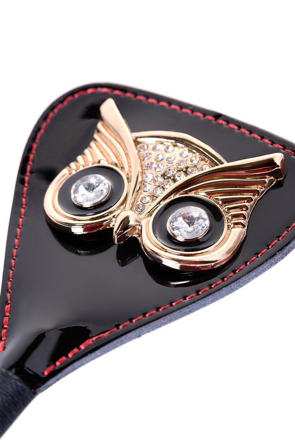 Чёрный стек с совой на кожаном наконечнике - 55 см. (Цвет: черный)