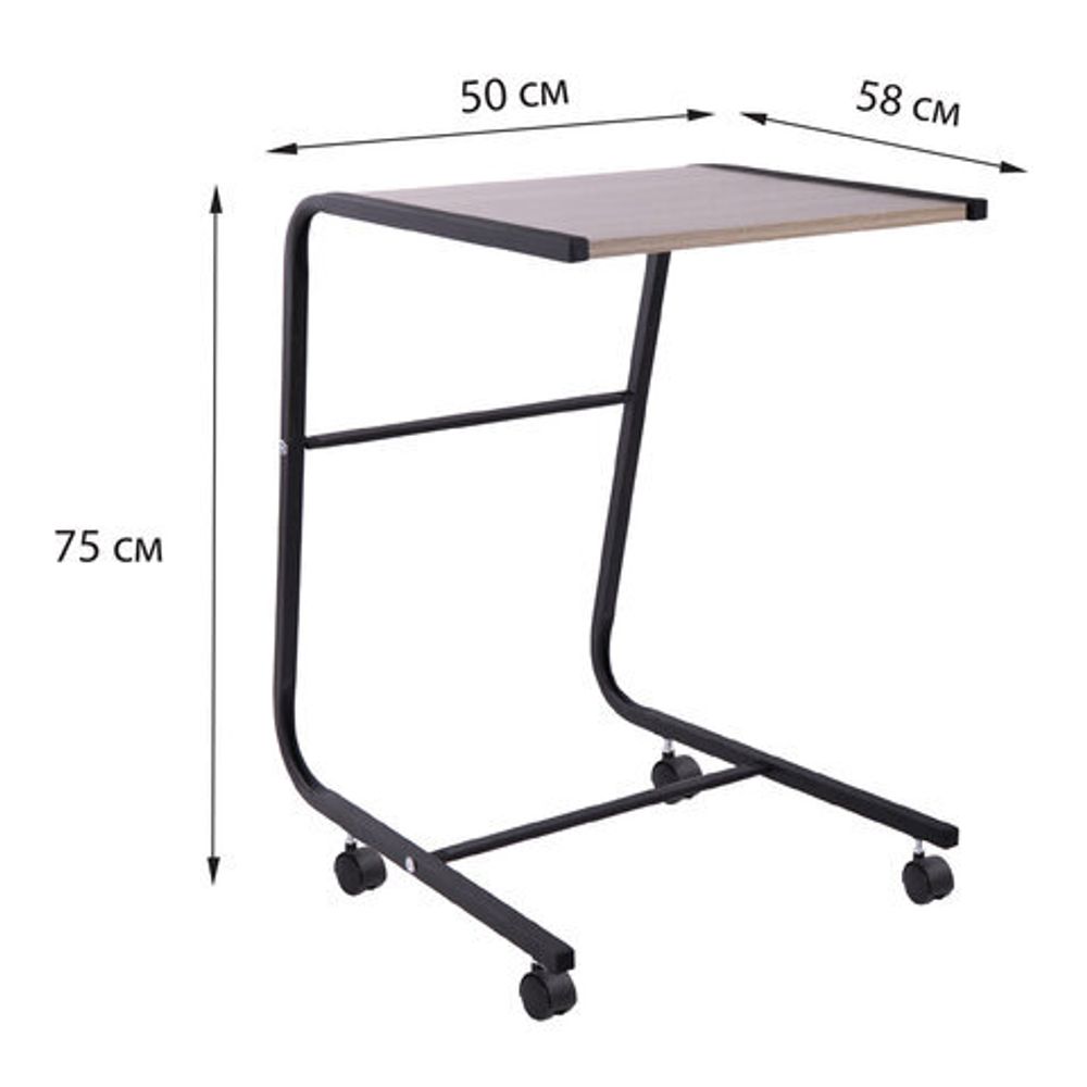 Стол BRABIX "Smart CD-012", 500х580х750 мм, ЛОФТ, на колесах, металл/ЛДСП дуб, каркас черный, 641880