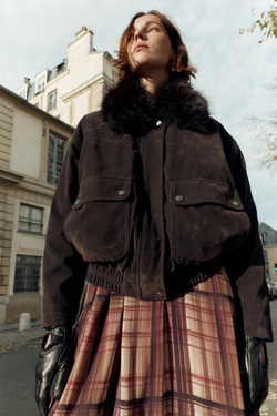 ZARA БОМБЕР ОВЕРСАЙЗ С ОТЛОЖНЫМ ВОРОТНИКОМ ИЗ ИСКУССТВЕННОГО МЕХА, КОРИЧНЕВЫЙ