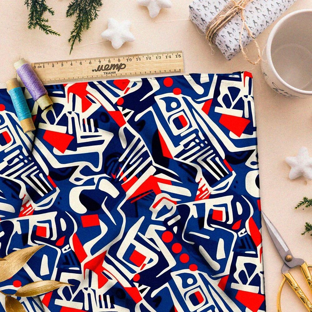 Ткань премиум интерлок абстрактная фантазия