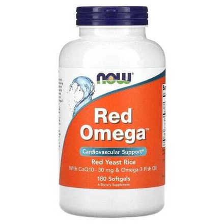 Рыбий жир и Омега 3, 6, 9 NOW Foods, Red Omega, красный ферментированный рис с коэнзимом Q10, 180 капсул