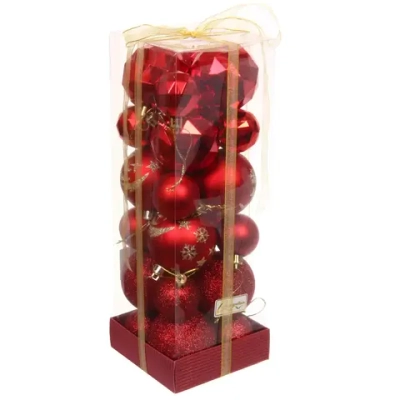 Набор шаров «Winter shine» 6 см + 4 см (24 предмета), Красный