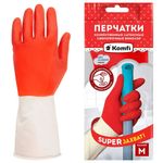 Перчатки МНОГОРАЗОВЫЕ латексные БИКОЛОР ПРОЧНЫЕ, бело-красные, размер M (средний), вес 70 г, Komfi, ADM, 25813