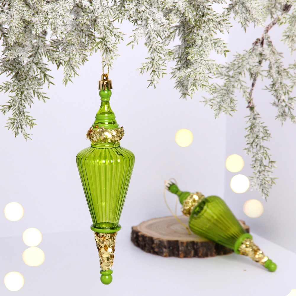 Елочные игрушки «Сияющий кристалл» 5,2*5,2*19 см (набор 2 шт), Зеленый