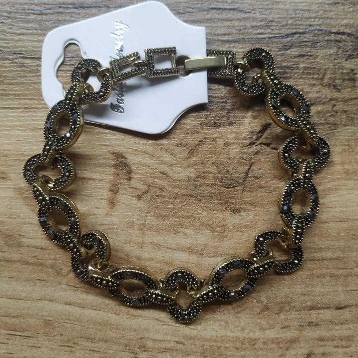 Браслет Венеция круг через овал стразы графит металл черненый золотистый
