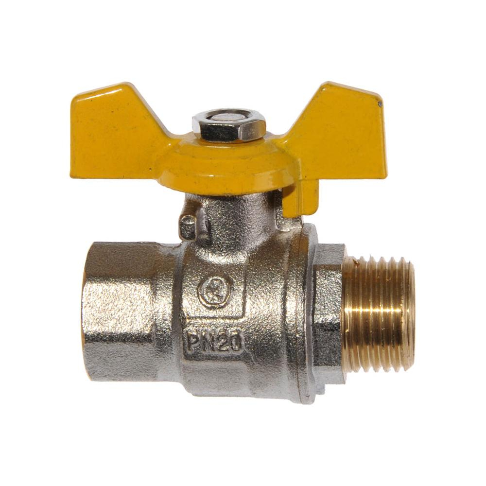 Кран латунный шаровый для газа 1/2" внутренняя-наружная резьба, ручка бабочка