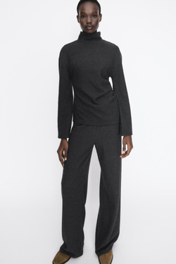 ZARA МЯГКИЙ ТОП СО СКЛАДКАМИ, СЕРЫЙ С МЕЛАНЖЕВЫМ ЭФФЕКТОМ