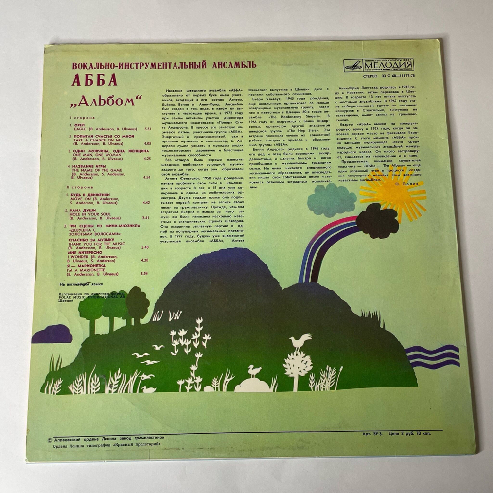 Винтажная виниловая пластинка LP АББА ABBA Альбом Album (СССР 1978)