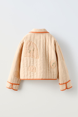 ZARA КУРТКА В СТИЛЕ ПЭЧВОРК С ВЫШИВКОЙ, МЯГКИЙ ОРАНЖЕВЫЙ