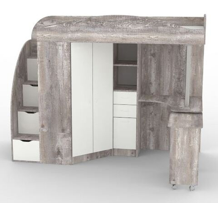 Кровать-чердак КарИВи Юниор 4 Бетон Белый