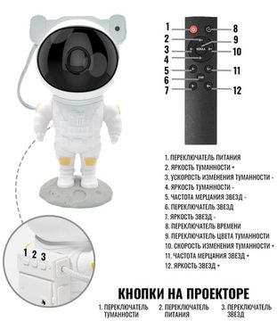 Детский ночник проектор галактика  "Астронавт " с пультом, на подставке