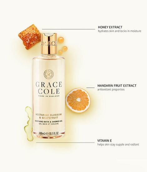 Цветок нектарина и грейпфрут гель для ванны и душа, Grace Cole