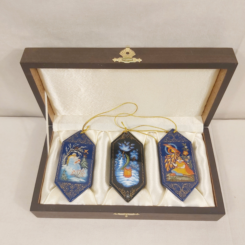 Набор ёлочных игрушек-конфет с ручной росписью Палех "Сказки" в футляре