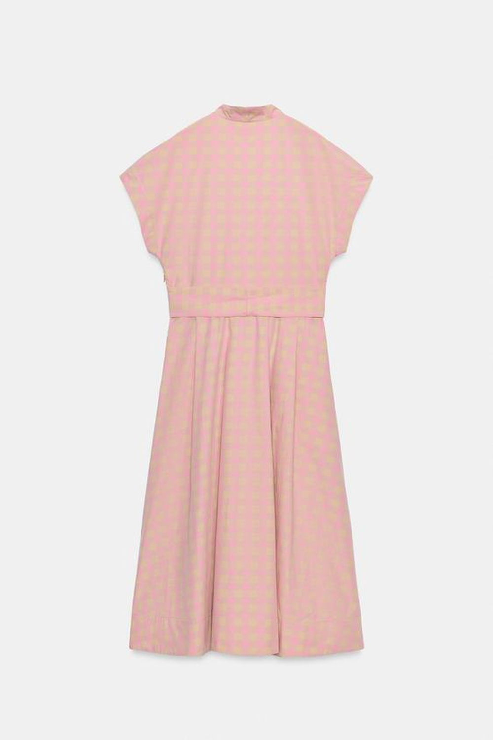 ZARA ПЛАТЬЕ МИДИ ИЗ ПОПЛИНА В КЛЕТКУ — ZW COLLECTION, РОЗОВЫЙ