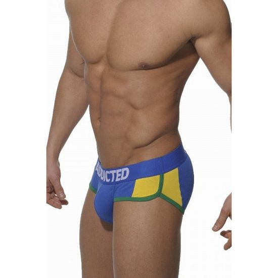 Мужские трусы брифы синие с желтыми вставками по бокам Addicted Brasil