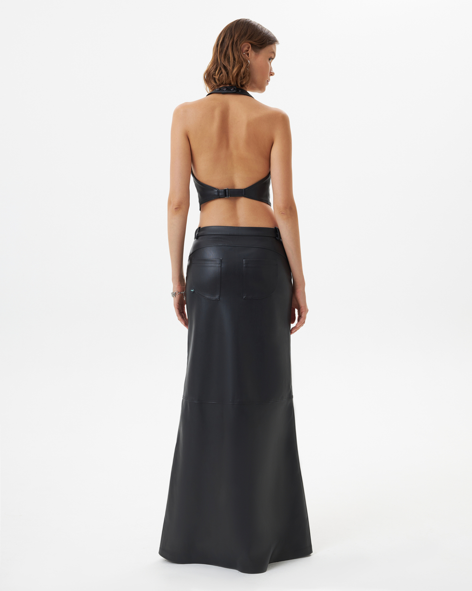 V-LEATHER MAXI SKIRT