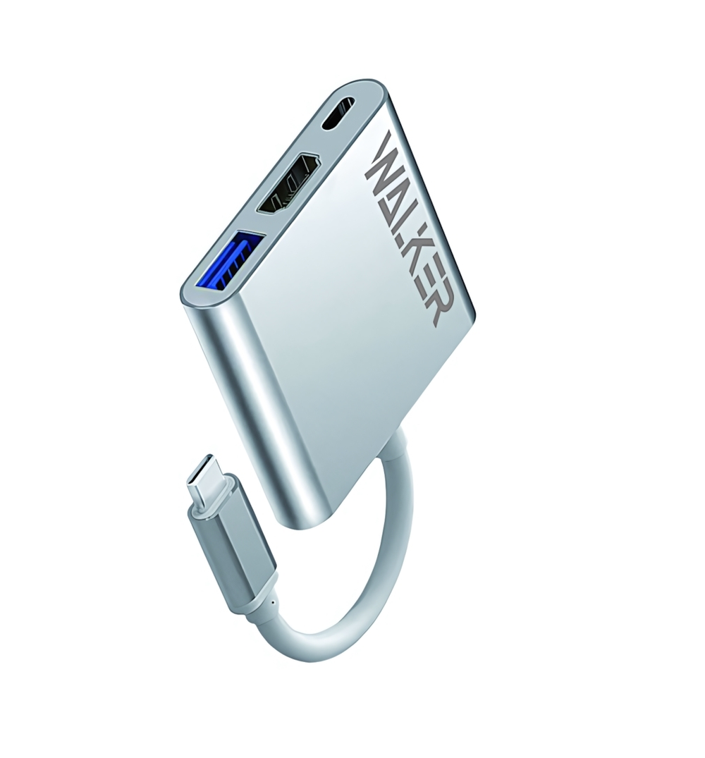 Type-C Хаб WALKER WHUB-35, 3в1, серебряный
