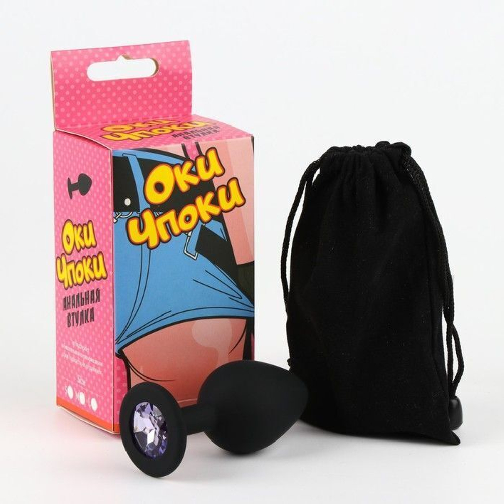Черная анальная пробка Оки-Чпоки с кристаллом - 8,5 см. (Цвет: черный)