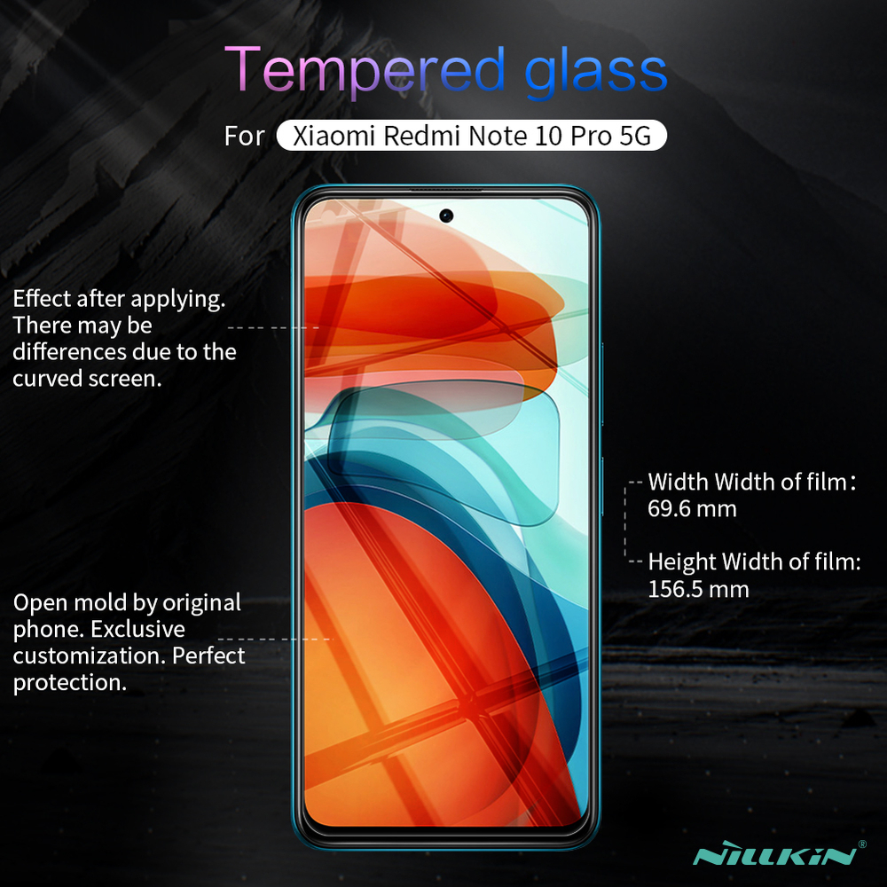 Защитное стекло с прозрачными рамками от Nillkin для Xiaomi Redmi Note 10 Pro 5G и Poco X3 GT 5G, серия H Anti-Explosion Glass Screen Protector