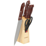 Набор ножей 8 пр, 20;20;15;13;9 см, ножн,точил, нерж сталь, рук пласт, с подст, дер, Daniks, YW-A301