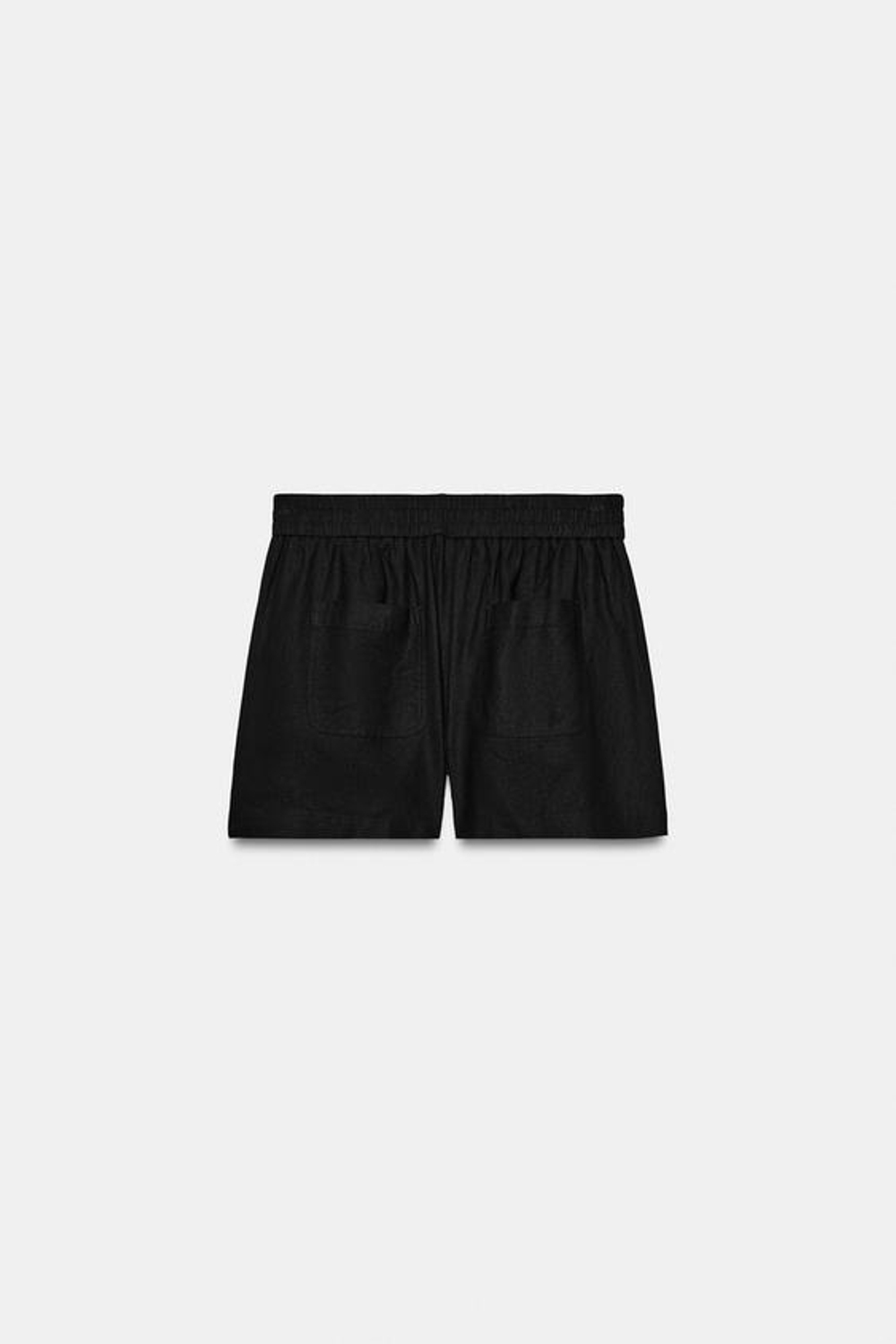 ZARA ШОРТЫ ИЗ СМЕСОВОГО ЛЬНА С ЭЛАСТИЧНЫМ ПОЯСОМ, ЧЕРНЫЙ