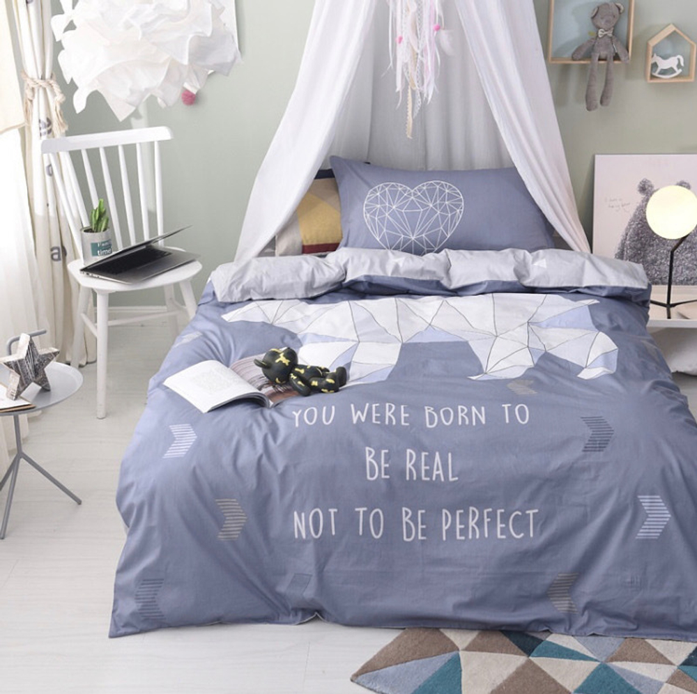 Постельное белье 1.5 Полуторка Сатин Детское Медведь Серый