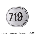 Номерок на дверь квартиры 719, для кабинета, офиса, шильдик 9 х 7 см, серебристый, Айдентика Технолоджи