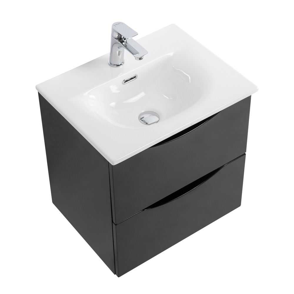 Тумба с раковиной подвесная BelBagno MARINO-CER-MINI-600-2C-SO-NL-P Nero Lucido, раковина белая BB-8099-3-60