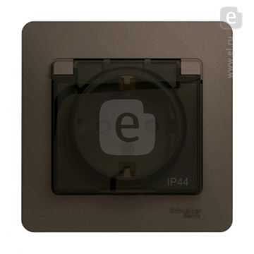Розетка Schneider с/з со шт. с крышкой IP44 шоколад