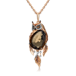 Подвеска «Сова» из красного золота с кварцем дымчатым и эмалью