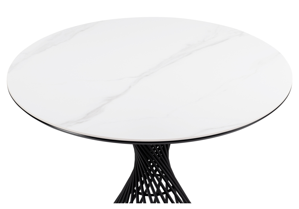 Керамический стол Woodville Вивиен 90x90x75 белый мрамор snow white, черный, ножки черные