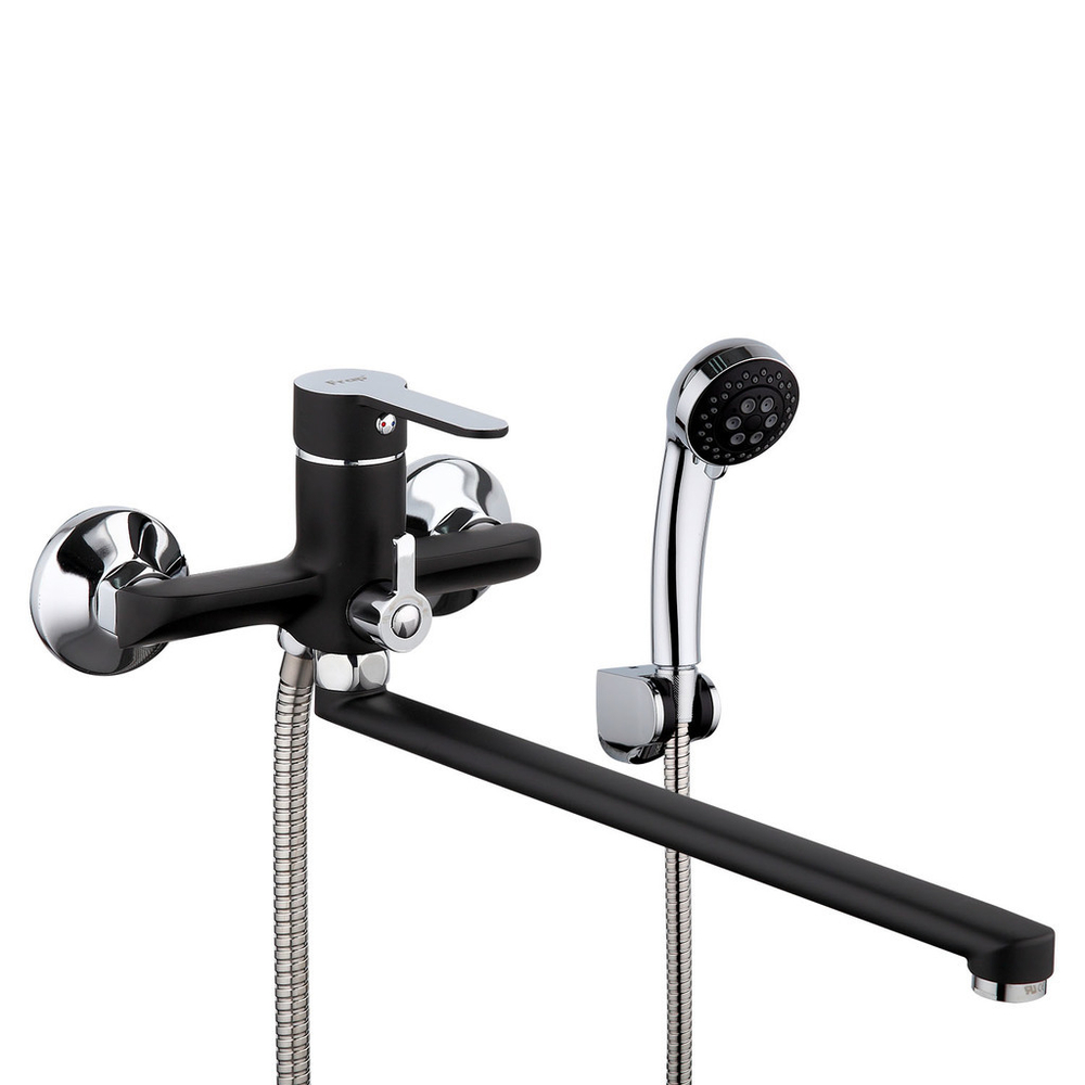 Смеситель для ванны и раковины 35к F2242 FRAP див корп (L-излив, черный/хром, латунь)