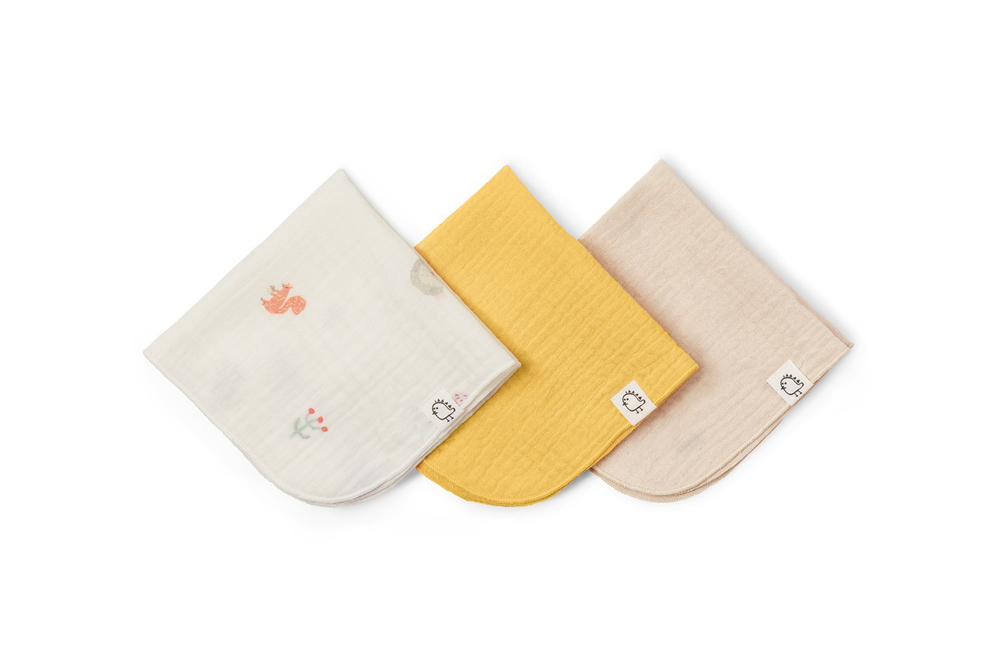 Платочки муслиновые BUBA KIDS, 3 шт., Заповедный лес/ горчица/ миндаль