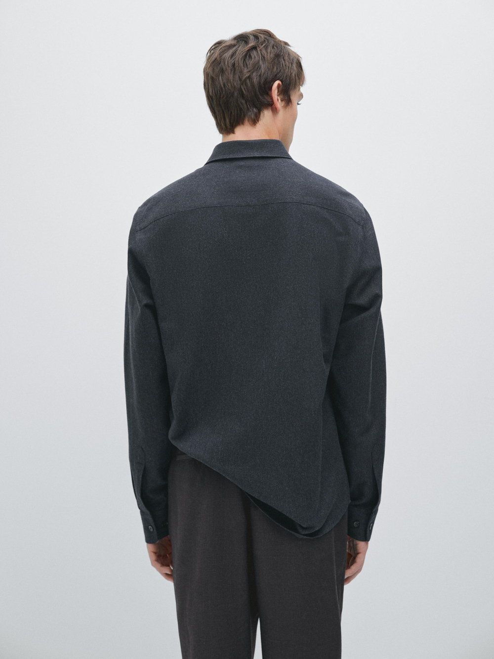 Massimo Dutti Меланжевая рубашка классического кроя с рельефным узором в клетку, темно-синий