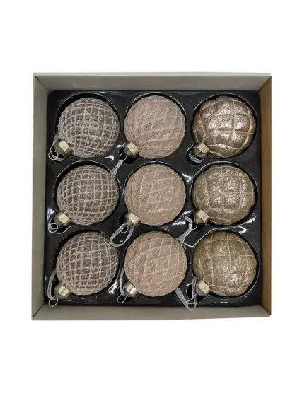 Набор винтажных стеклянных шаров Дворцовые тайны 80 мм., шампань, 9 шт., Christmas DeLuxe (13040)