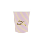 Стаканы цветные в полоску "Happy Birthday" 8 шт.