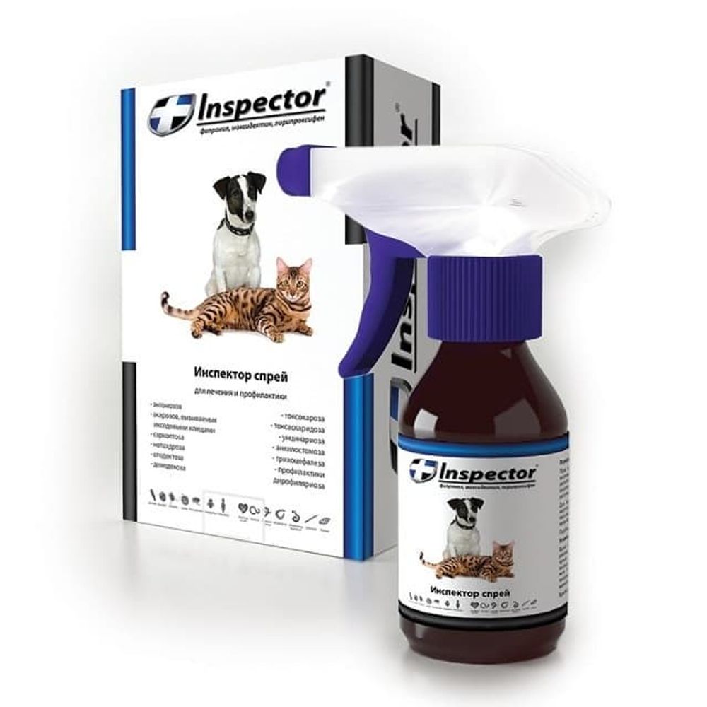 Инспектор Спрей от внешних и внутренних паразитов для кошек и собак, 100мл